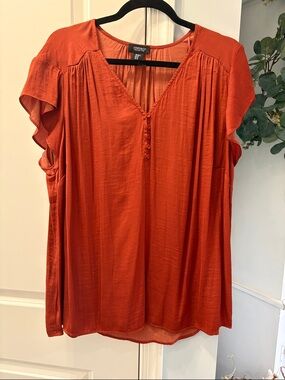 Jones New York Burnt Orange Flutter Sleeve V-Neck Blouse